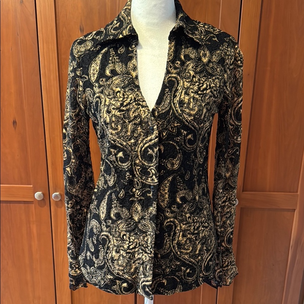 Elegant Black and Gold Paisley Women's Top